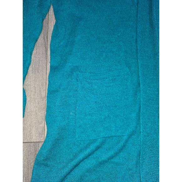 J. Jill Aqua Blue Open Knit linen Face Long Cardigan Sweater Pockets XL A003265 - Picture 9 of 10